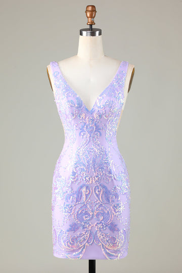 Lavendel Sparkly Tight Homecoming kjole med ryggløs